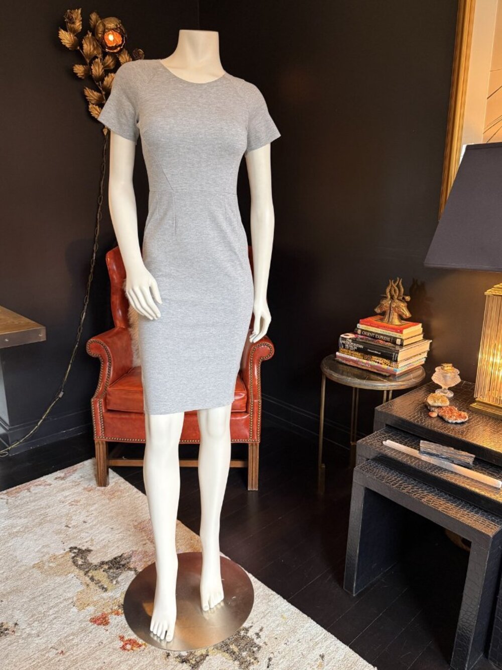 H&M Grey Short Sleeve Bodycon Midi Dress XS